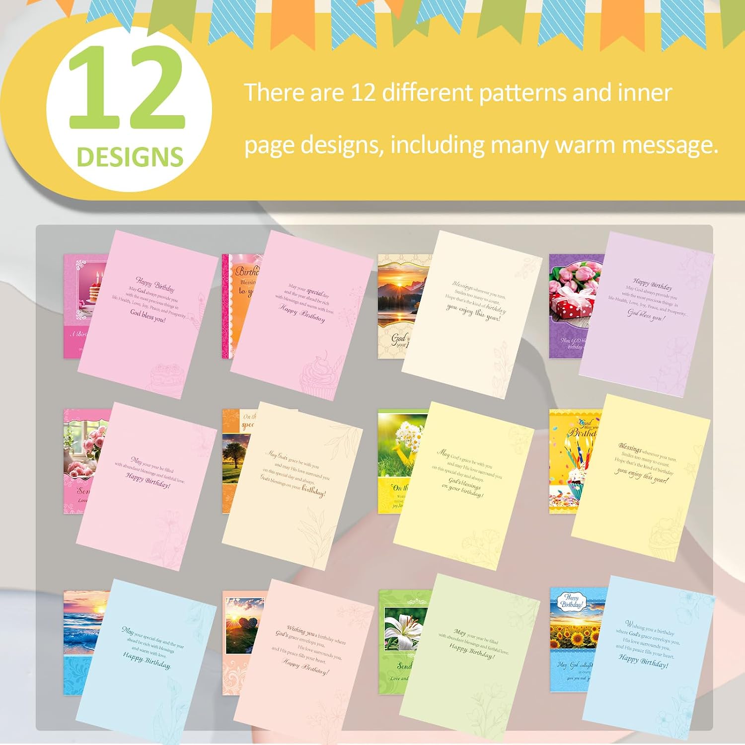 Motiskyy 120 Pack Religious Christian Birthday Cards Bulk with Scripture Bible Verse 4.5 x 6.2 Inch Assorted Christian Blessing Greeting Card for Birthday with Envelopes and Stickers (Warm Style)