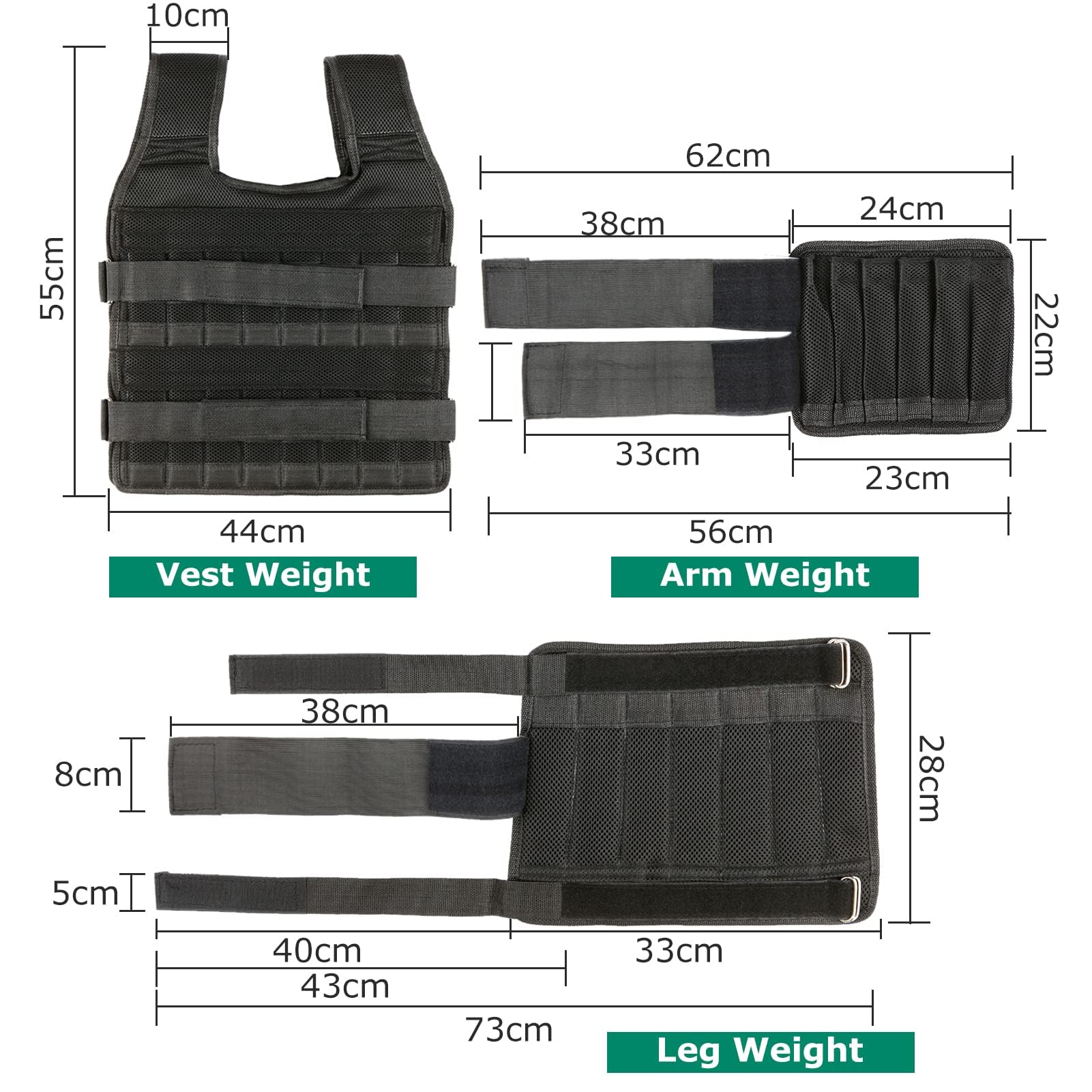 Gilet de Poids de 35 Kg avec Poids de 6 Kg pour les Jambes et 5 Kg pour les Bras, Gilet D'entraînement Réglable avec 32 Poches, Tissu en , Bretelles Absorbant les Chocs,