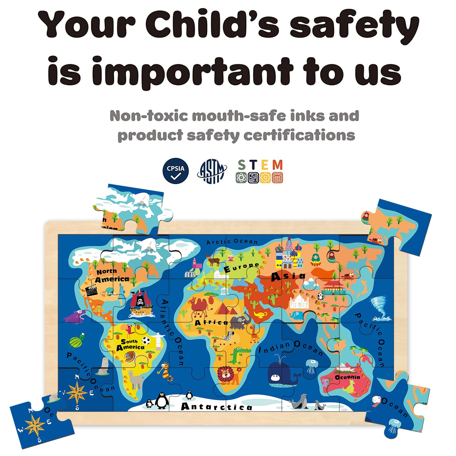 Amazon.com: MoinKidz World Map Jigsaw Puzzle for Kids Ages 4-6, 24