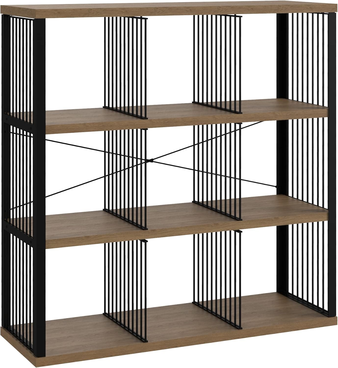 ClosetMaid 9-Cube Storage Organizer Bookshelf, Storage Shelf, Metal Frame, Wood Shelves, Easy Assembly, Black/Wheat