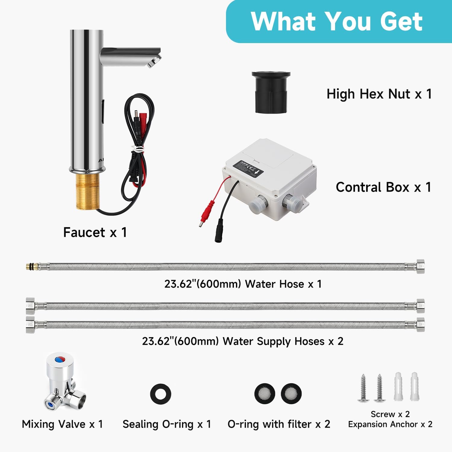 AIKE Touchless Commercial Bathroom Faucet, Motion Sensor-Activated Smart Sink Tap, Polished Finish, Battery Operated, Model AK7501