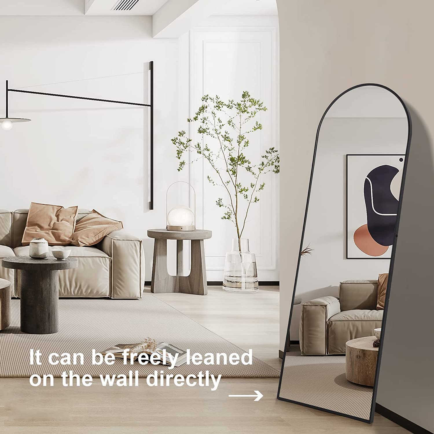 Arched Full Length Mirror Floor Mirror, 63x20in Arch Full Body Mirror Large Wall Mirror with Aluminum Frame Standing or Leaning Against Wall for Bedroom, Living Room, Dormitory, Black