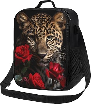 Insulated Lunch Bag Lunch Box for Women Men Leakproof Thermal Lunch Tote Bag with Adjustable Shoulder Strap Lunch Cooler Bag Rose Leopard Reusable Lunch Container for Travel