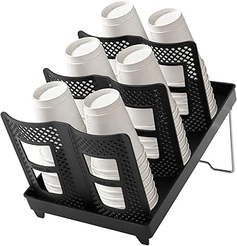 Paper Cup and Lid Holder, Coffee Cup Holder Organizer, 6-Slot Disposable Cups Dispenser with Stand for Coffee Stations, Kitchens, Bars, Restaurants, LoungesColorBlack