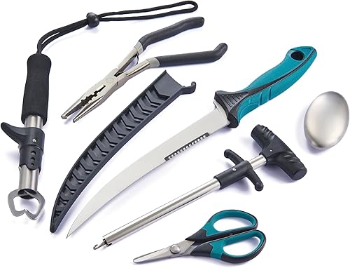 KNINE OUTDOORS Kit de herramientas de pesca de 6 piezas, alicates de pesca, cuchillo de filete de pescado, pinza de pesca, tijeras de pesca para