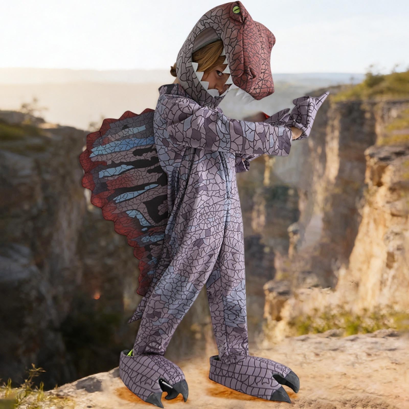 Generisch Costume da dinosauro 2026, in stile medievale, per cosplay e giochi di ruolo (viola, 3-5 anni)