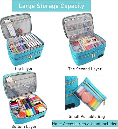 Miniatura 8 de Bolsa de coser, organizador de almacenamiento de costura, cesta de costura de doble capa, organizador de accesorios de costura grande, organizador