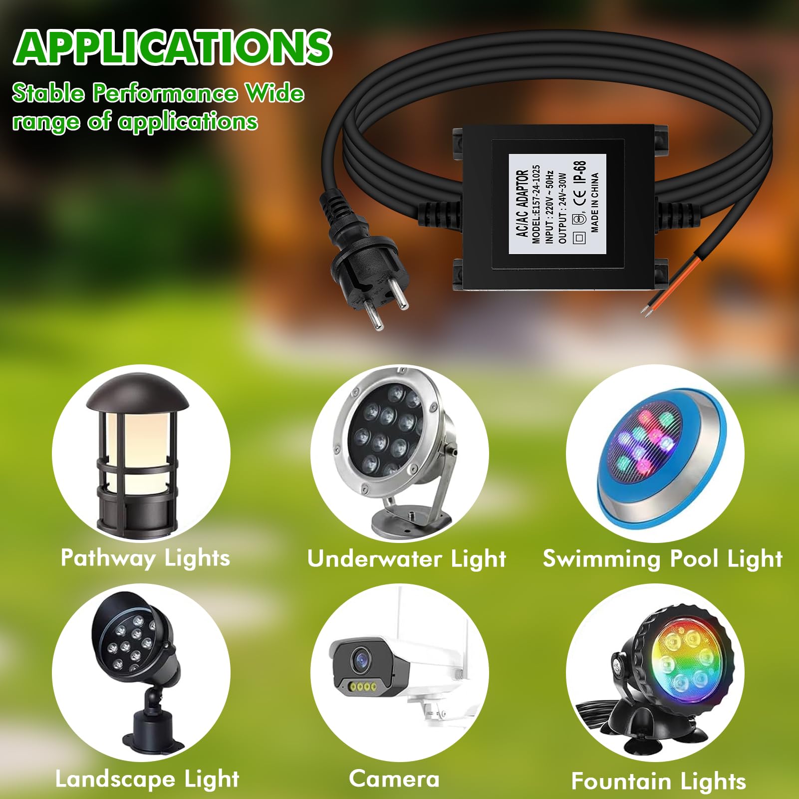 BuyWeek Trasformatore LED 24V, Alimentatore di Rete 30W, Alimentazione AC per Esterno, Trasformatore IP68 Impermeabile, Cavo di Rete da 1,5 m, Protezione da Sovraccarico, Surriscaldamento e