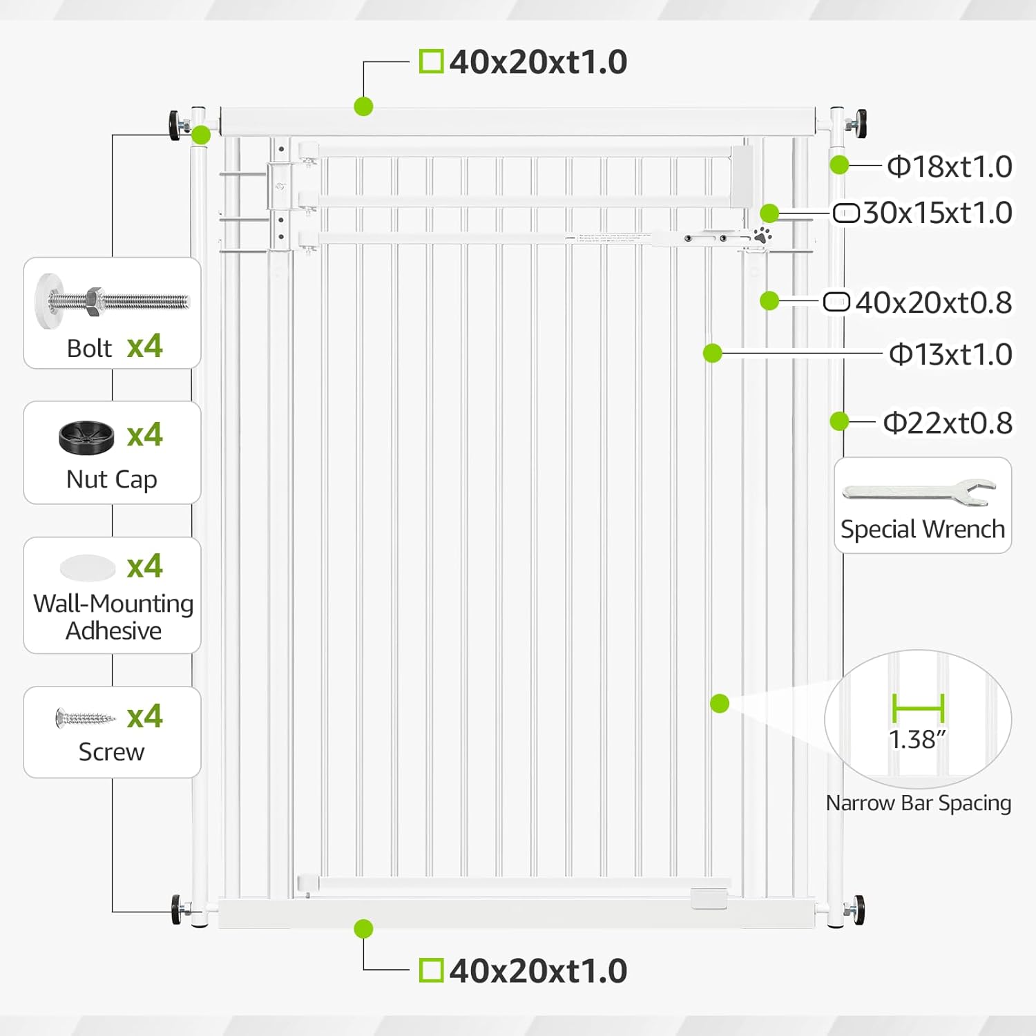 78.8" Extra Tall Pet Gate for Cat/Dog, 32.8-37.4" Wide Tall Cat Gate for Doorways/Hallways, NO Drilling Pressure Mounted Dog Gate for Stairs, Studio, Kitchen (White)