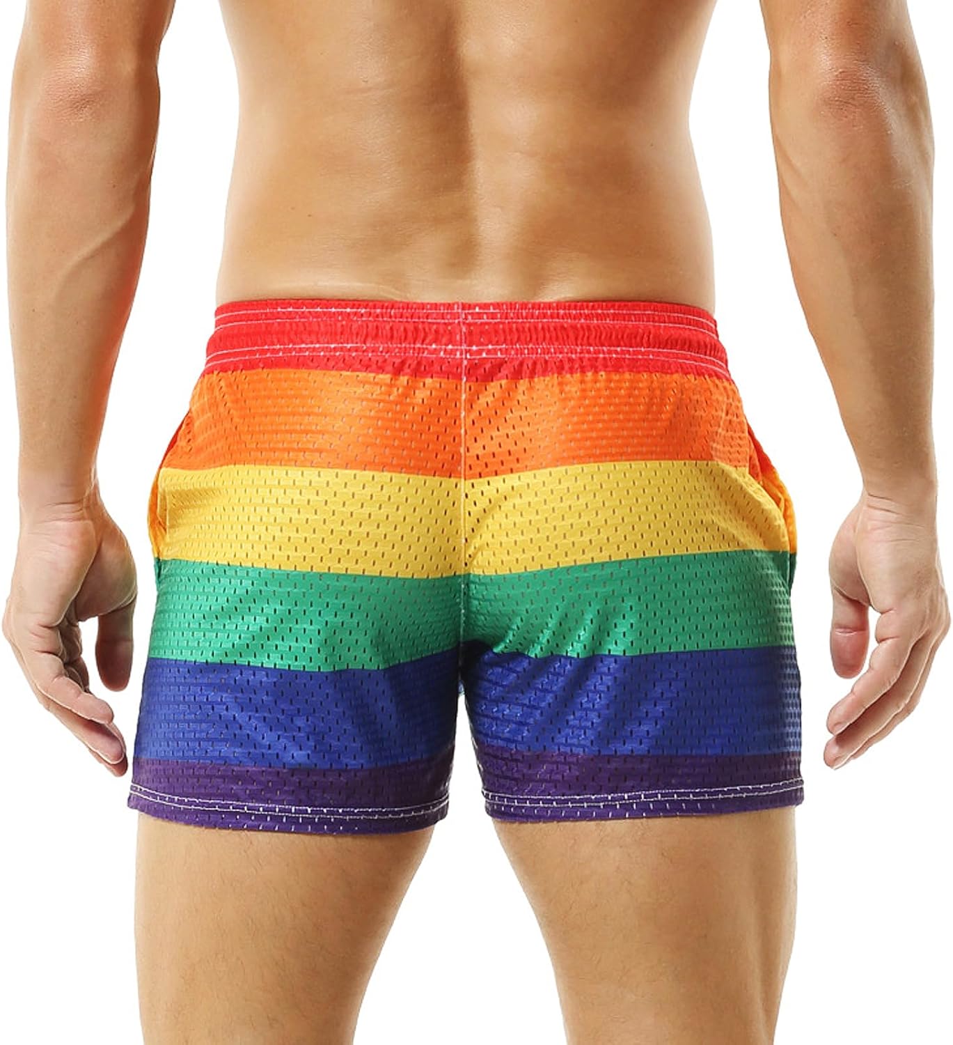 Mens Rainbow Shorts 3" Sexy Mesh Underwear Boxers Pride Outfits Athletics Workout SweatShorts