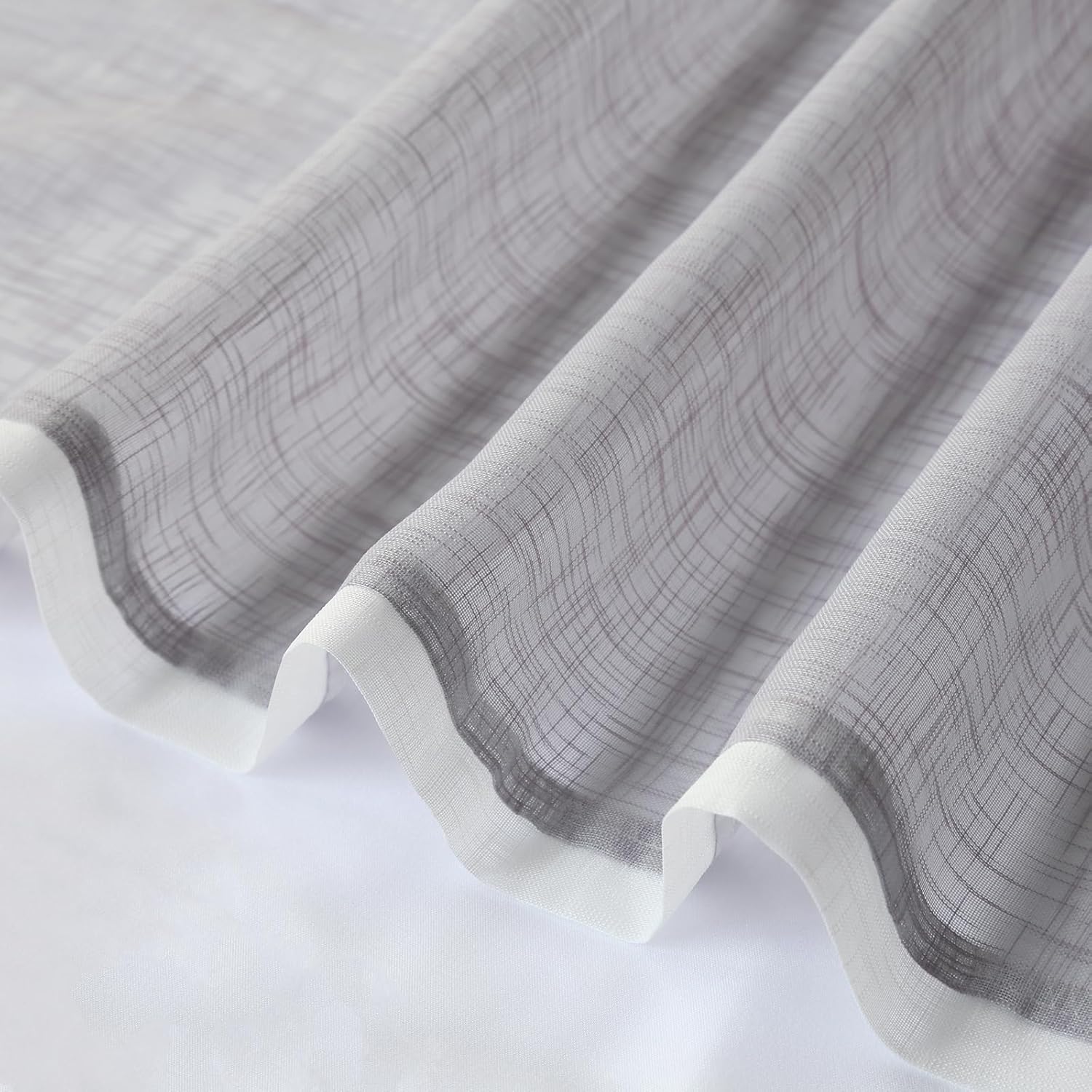 L.Z.E Grey Sheer Curtains for Living Room 2 Panels Set, Grommet Curtains 63 Inches Long, Linen Texture Transparent Sheer Short Curtains for Bedroom with White Trim Design (56" W x 63" L)