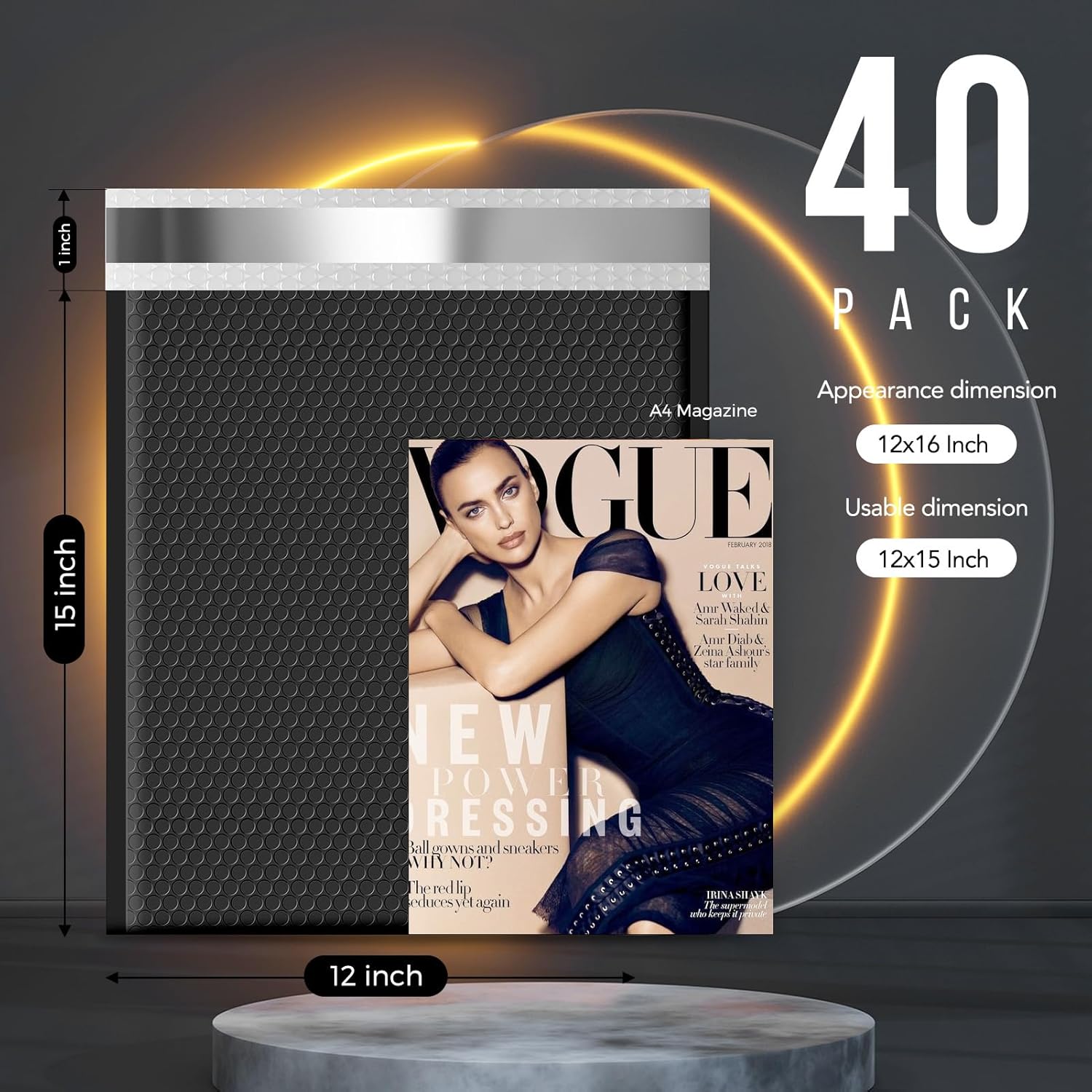 Fuxury Black Bubble Mailers 12x15" Padded Envelopes 40 Pack Large Bubble Mailer Strong Adhesion Padded Mailer,Self-Seal Envelope for Mailing Small Business,Magazine, Clothing.