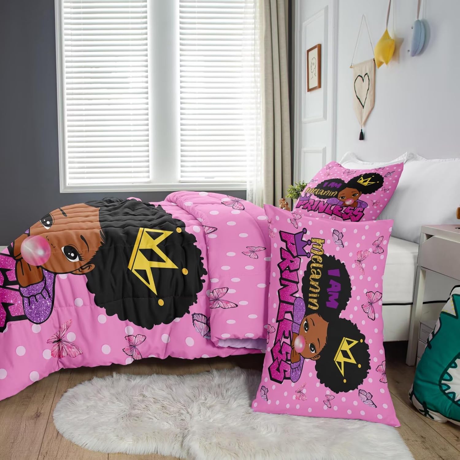 Little Black Girl Comforter Sets Twin Size,Black Girl Magic Bedding Set,Cute Little Princess Comforter Set for Kids Melanin Bedroom Bed Sets - Image 5