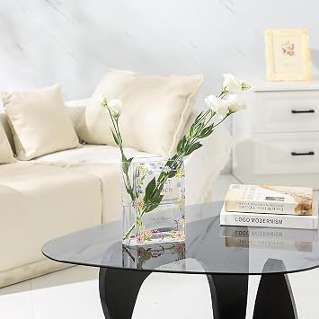 Glass Book Vase, Clear Book Vase for Flowers, Unique Flower Vase, Modern Book Shaped Vases for Bedroom, Living Room, Office, Coffee Table, Bookshelf(Garden)
