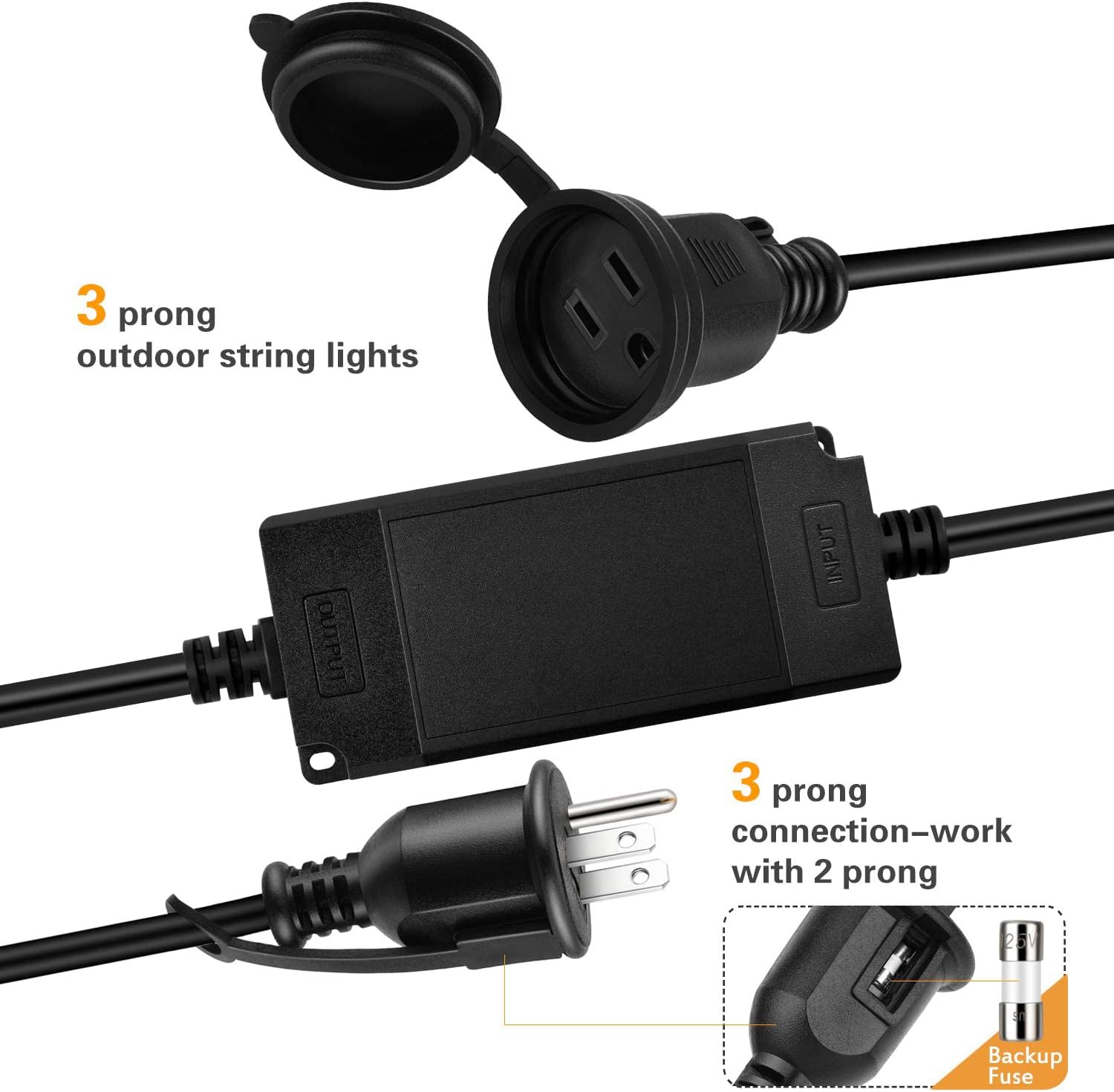 Dimmer Plug, Kohree Dimmer Switch Dimming Kits Plug-in Remote Timer for Outdoor Patio String Lights LED Bulbs, 240W Max Power, 10ft Longer Cord, 3 Prong Outlet, Weatherproof IP68, ETL Listed