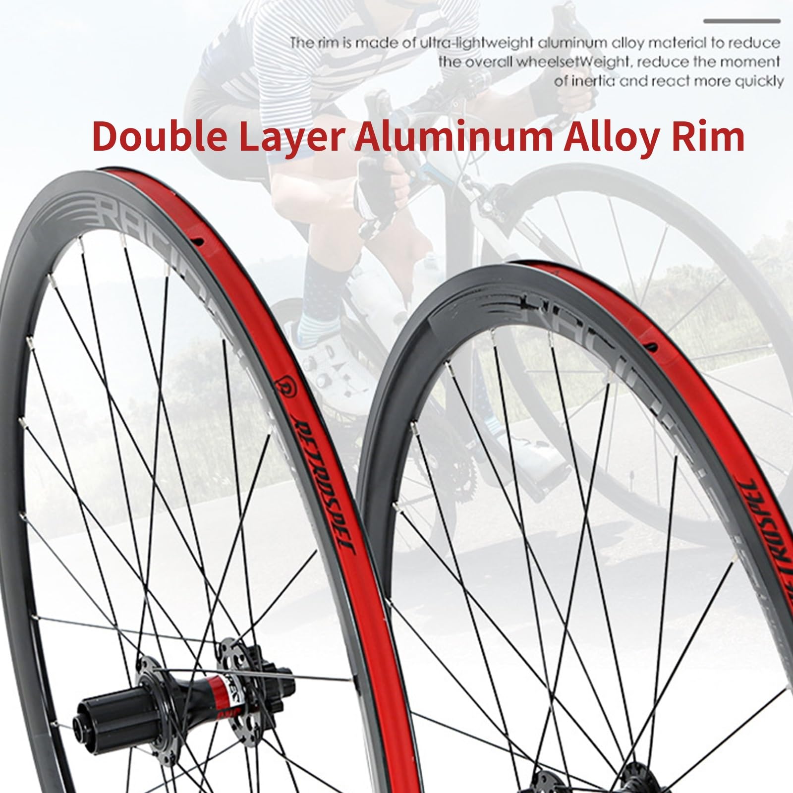 Juego de Ruedas para Bicicleta de Carretera 700C con Freno de Disco y Eje pasante. Rueda Delantera: 12x100 mm, Rueda Trasera: 12x142 mm. Llantas de aleación de Aluminio de Doble ca