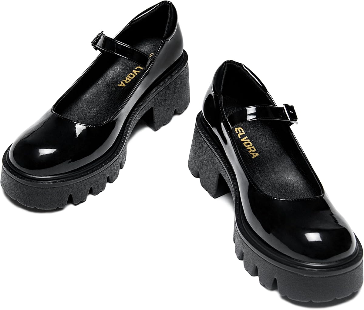 Platform Mary Jane Shoes for Women, Chunky Round Toe Dress Shoes