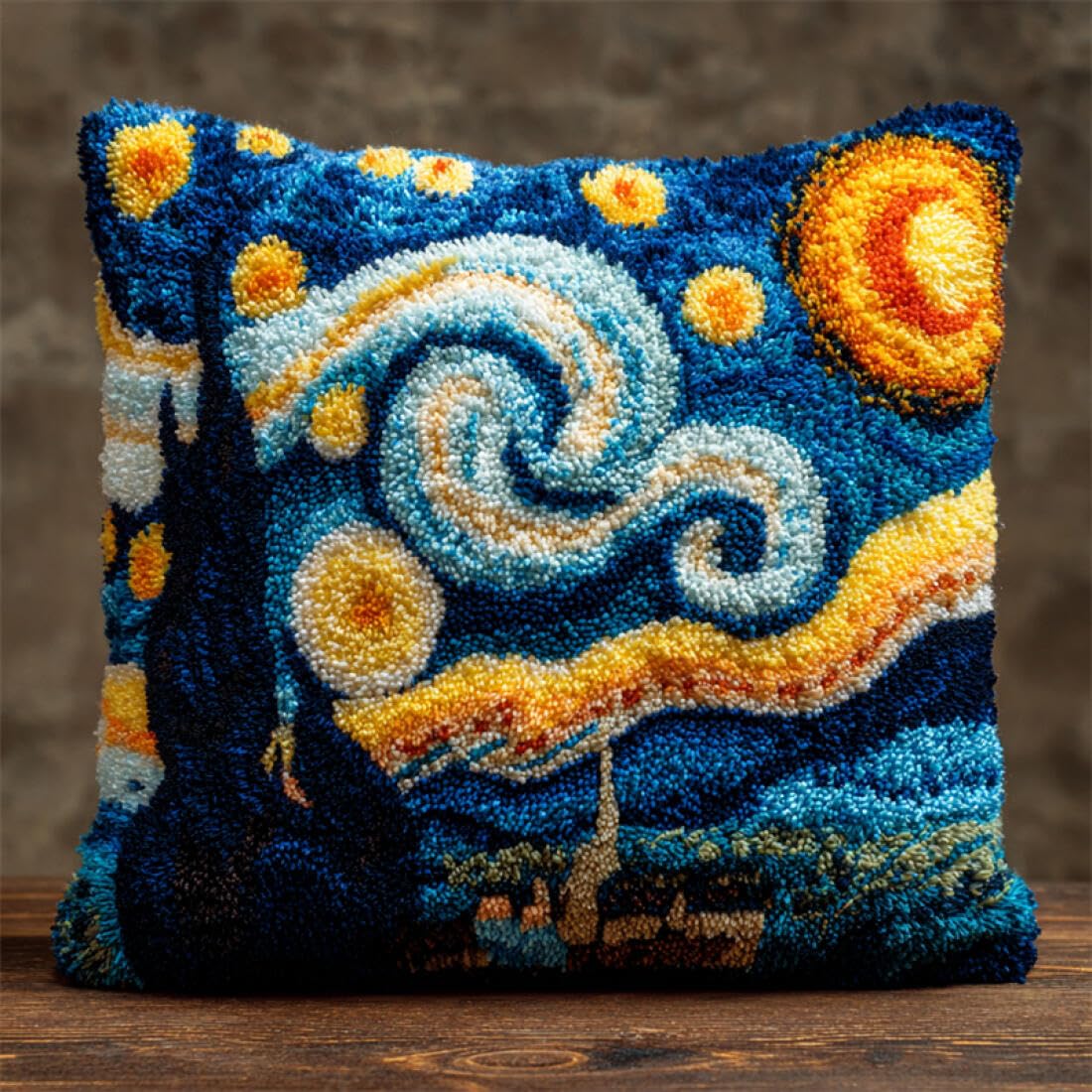Kitquiver DIY Latch Hook Kit Cartoon Starry Sky DIY Latch Hook Kits Pillow Needlepoint Cushion Kit for Home Décor Needlework Set for Adult Beginners 17x17In
