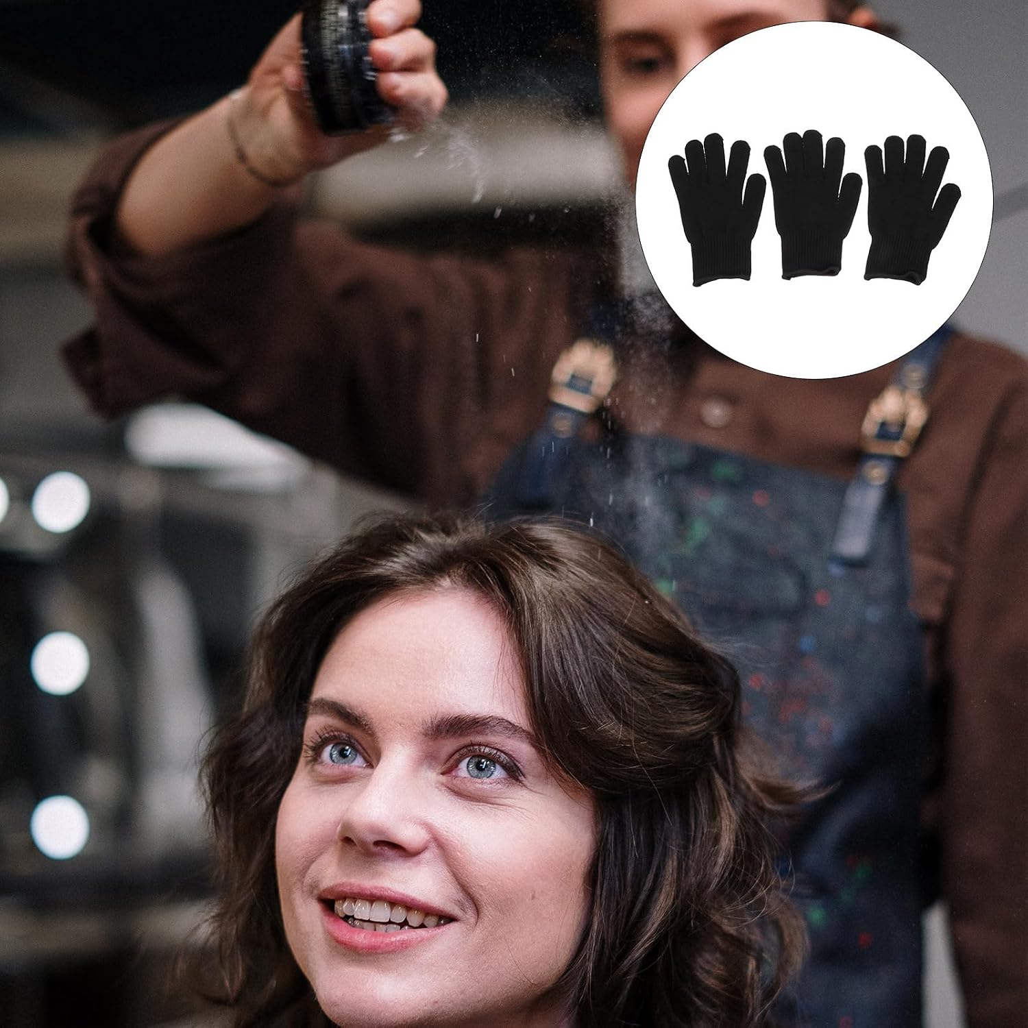 SEWACC 3pcs Heat Proof Hair Curler Protective Gloves, High Temperature Resistant to 200°c, Black Thermal Styling Gloves for Hair Straightener and Curling Iron Use