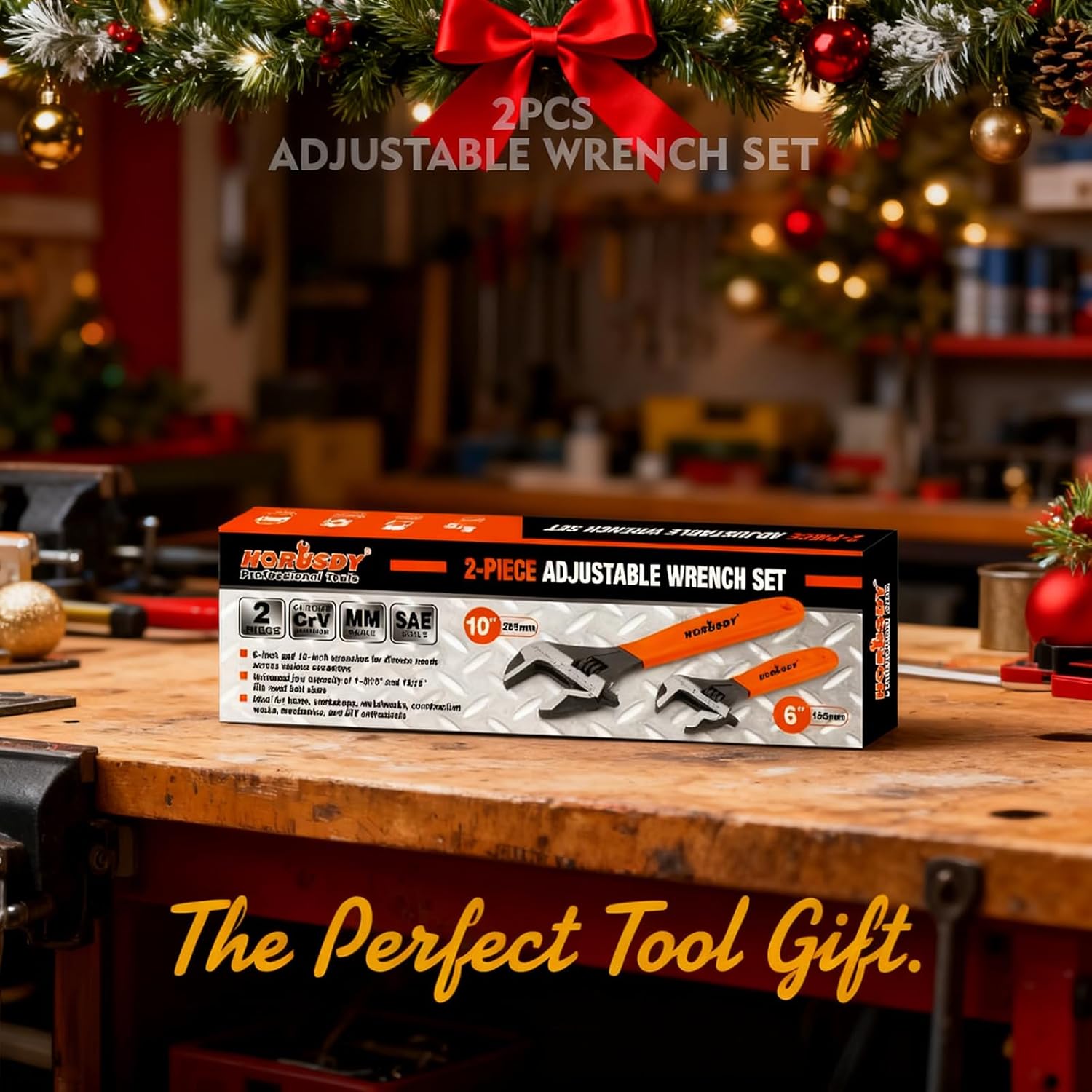 HORUSDY Adjustable Wrench Set | 2-Piece | 6-Inch and 10-Inch Wrenches | Metric & SAE Scales | Cushion Grip Wrench | Cr-V Steel