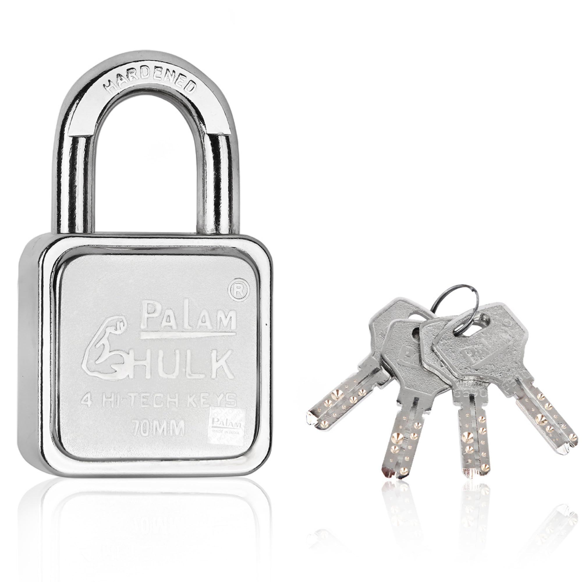 Palam Lock and Key Hulk 70mm with 4 HI-TECH Keys | Steel Body | Hardened Shackle | 4 Locking Mechanism with 10 Pins Technology | Suitable for Main Door Lock,Gates,Shutter,Home | (B0CJ9JW4SG) Amazon Price History, Amazon Price Tracker