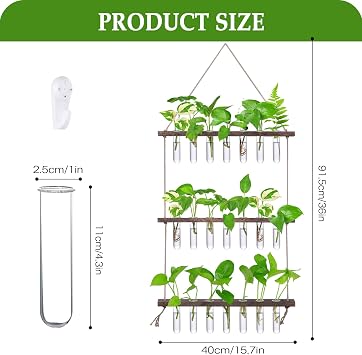 FLOWER Wall Hanging Propagation Station with 3 Tiered Wooden Stand 21 Test Tubes Plant Holder Hydroponic Plants Terrarium Plant Lover Gifts Indoor Garden Decor