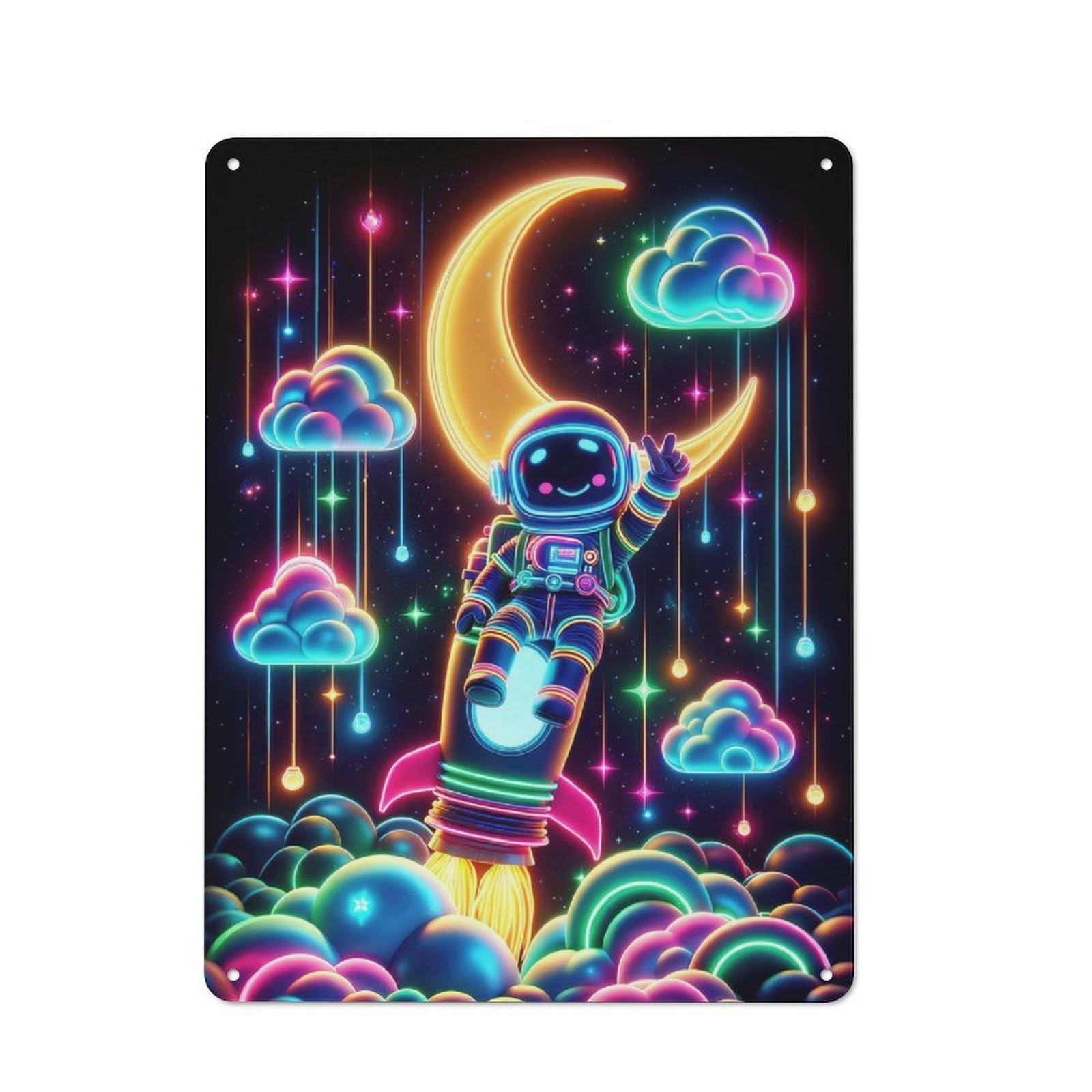 Junmoney Neon Space Decorative Metal Plaque With Design 40X30cm, Casual Utility Space Decor For Patio Bar, Workshop, Shed Or Kitchen