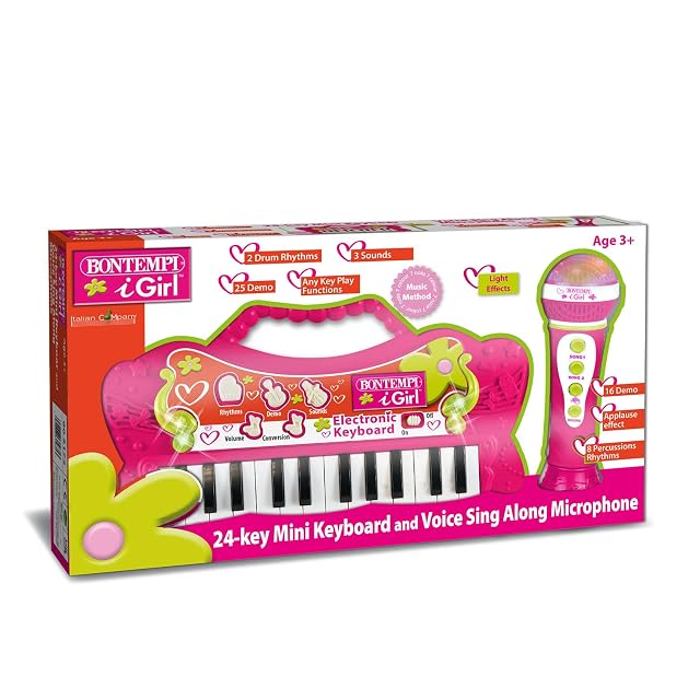 Foto 3 de 3 de Bontempi - PlayKeys: Teclado de Juguete de 24 Teclas, 60x195x60 mm, Rosa
