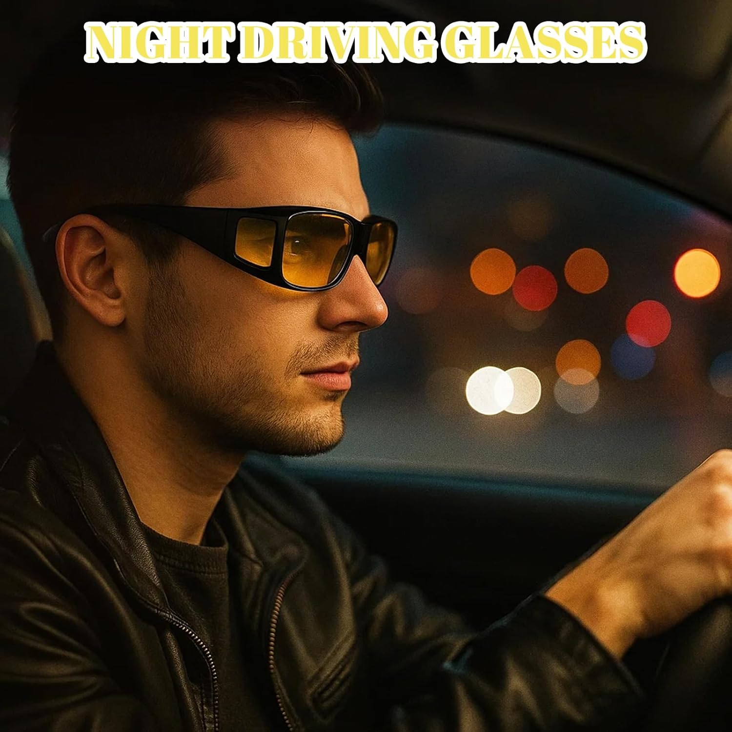 Night Driving Glasses, Anti Glare Polarized Night Vision Glasses for Men and Women, Yellow Lenses for Enhanced Visibility in Dimly Lit Conditions, Black Frame with Yellow Lens - Image 6