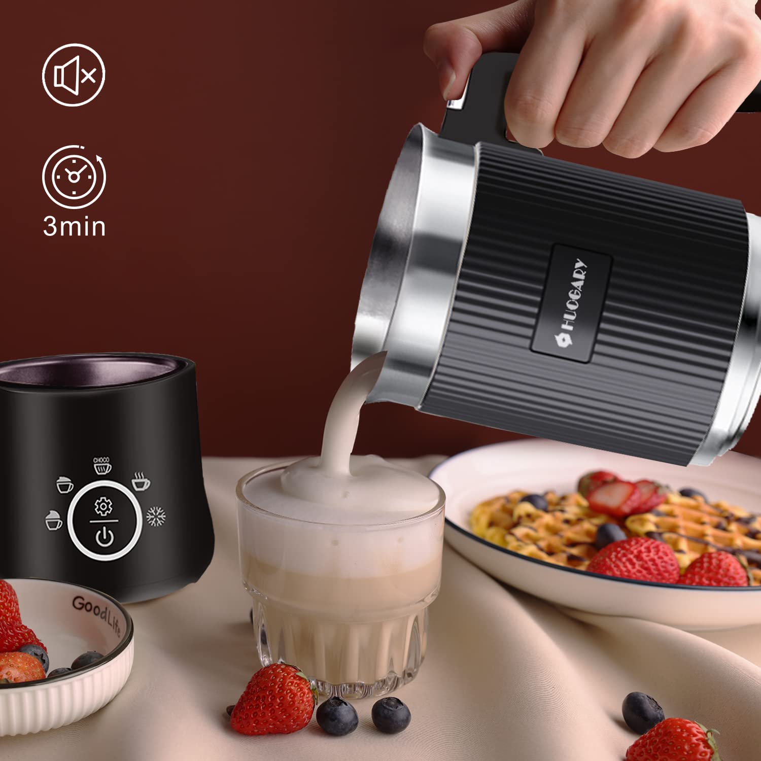 Mousseur à Lait Électrique LiveGo 5 En 1 - 350ml | Pour Cappuccino, Lait Chaud Et Mousse Froide - Silencieux Et Facile à Nettoyer