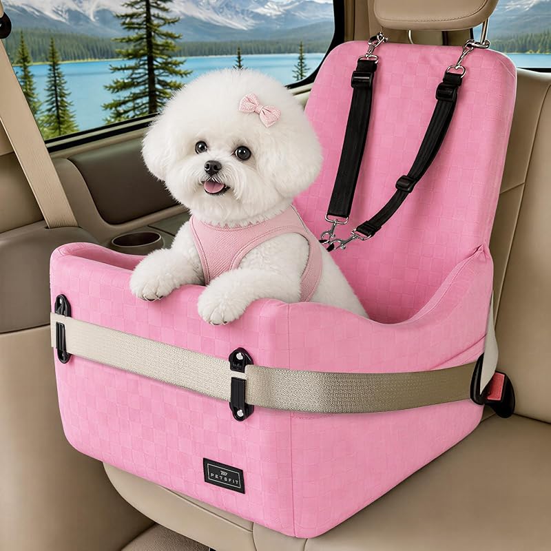 Assento Elevatório para Cães e Gatos PETSFIT com Sistema de Segurança Patenteado, Almofada de 13 cm, Rosa