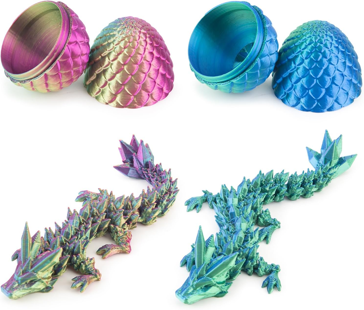 Dxldfks 2PCS 3D Printed Dragon with Egg, Small Articulated Crystal Dragons Eggs for Easter Basket Stuffers Home Office Decoration Executive Desk Toys, Pack of 2