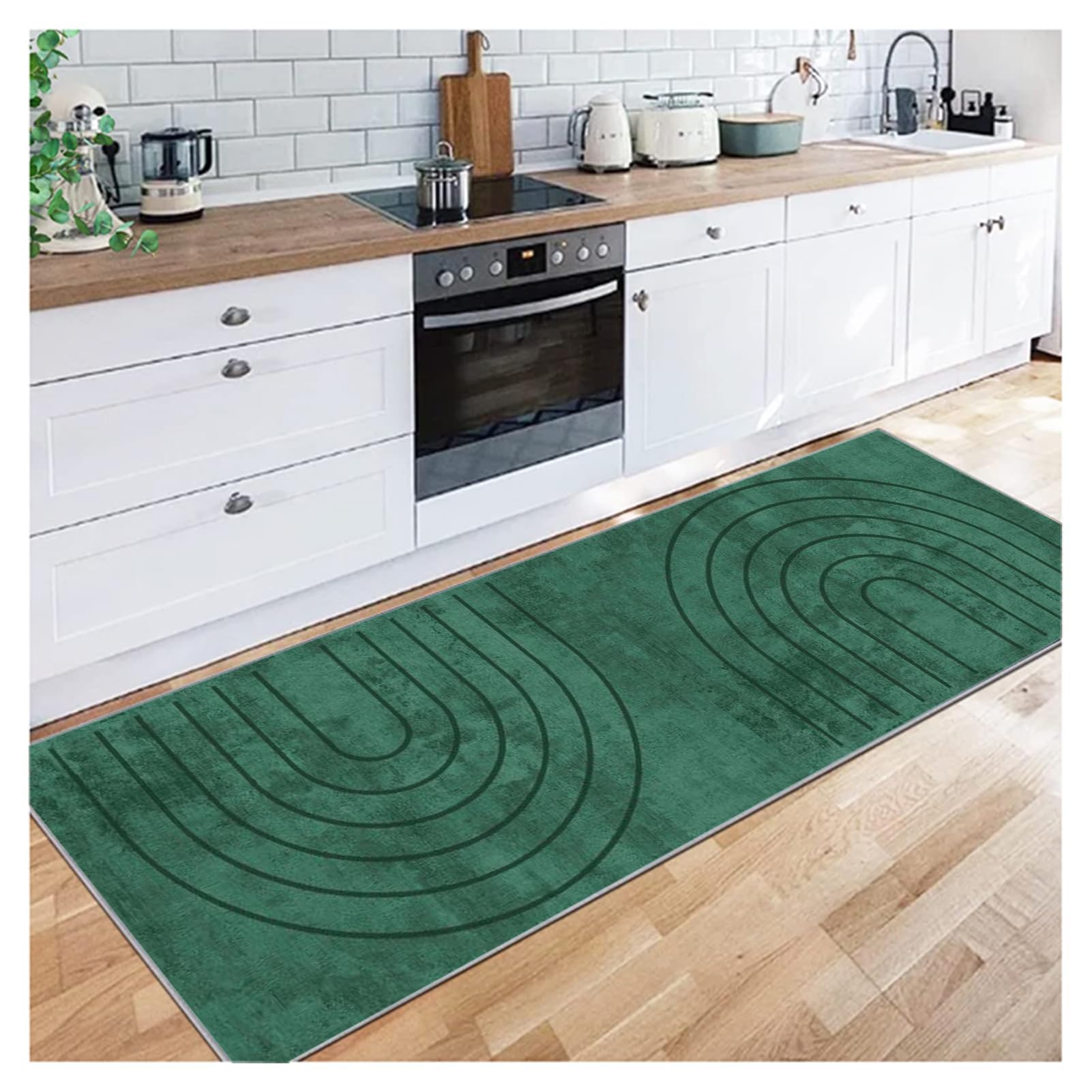 Siunwdiy Green Hallway Runner 70x250cm, Extra Long Non Slip Washable Carpet Runners for Hallways, Stair Runners Rugs, Modern Geometric Patterns, Kitchen and Living Room — image 1