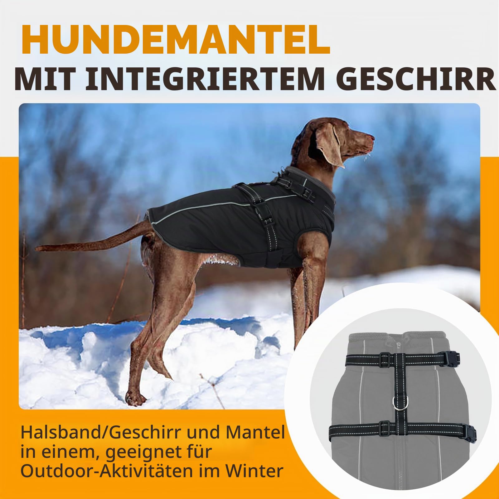 Lelepet XXXL Hundemantel Mit Geschirr - Integrierte wasserdichte Hundejacke, Warmer Wintermantel, Dicke Fleecejacke - Reflektierend, Verstellbar, Für Dogge