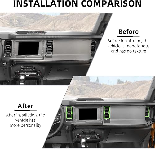 Vista 53 de Bronco - Cubierta de anillo de ventilación de salida de aire acondicionado, 4 piezas de cubierta de anillo de ventilación de CA para consola central