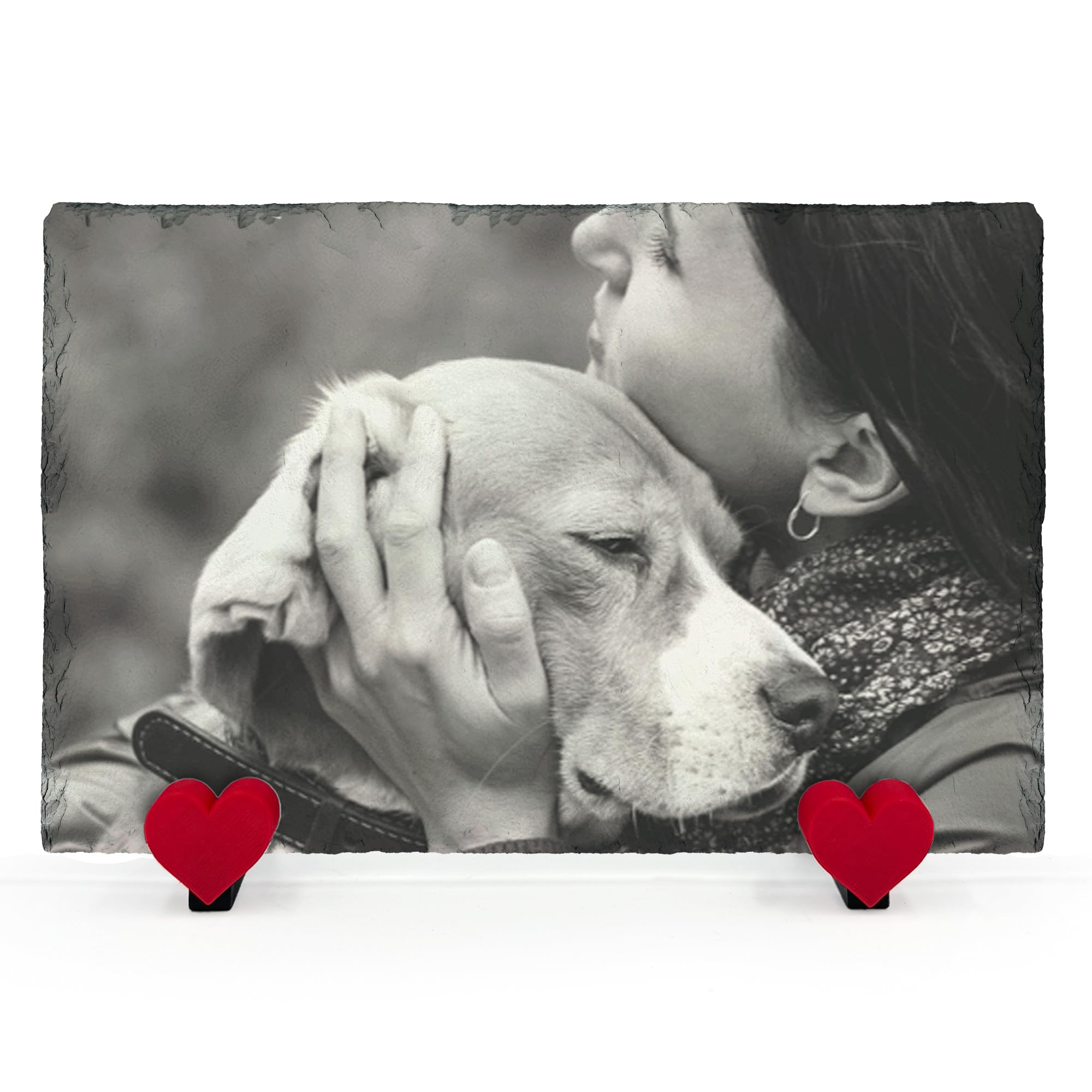 Personalised Custom Pet Memorial Plaque Photo Text Name with Heart Display Stand Cat Dog Slate Stone Grave Marker | Full Print Horizontal | Size 20x30 cm — image 1