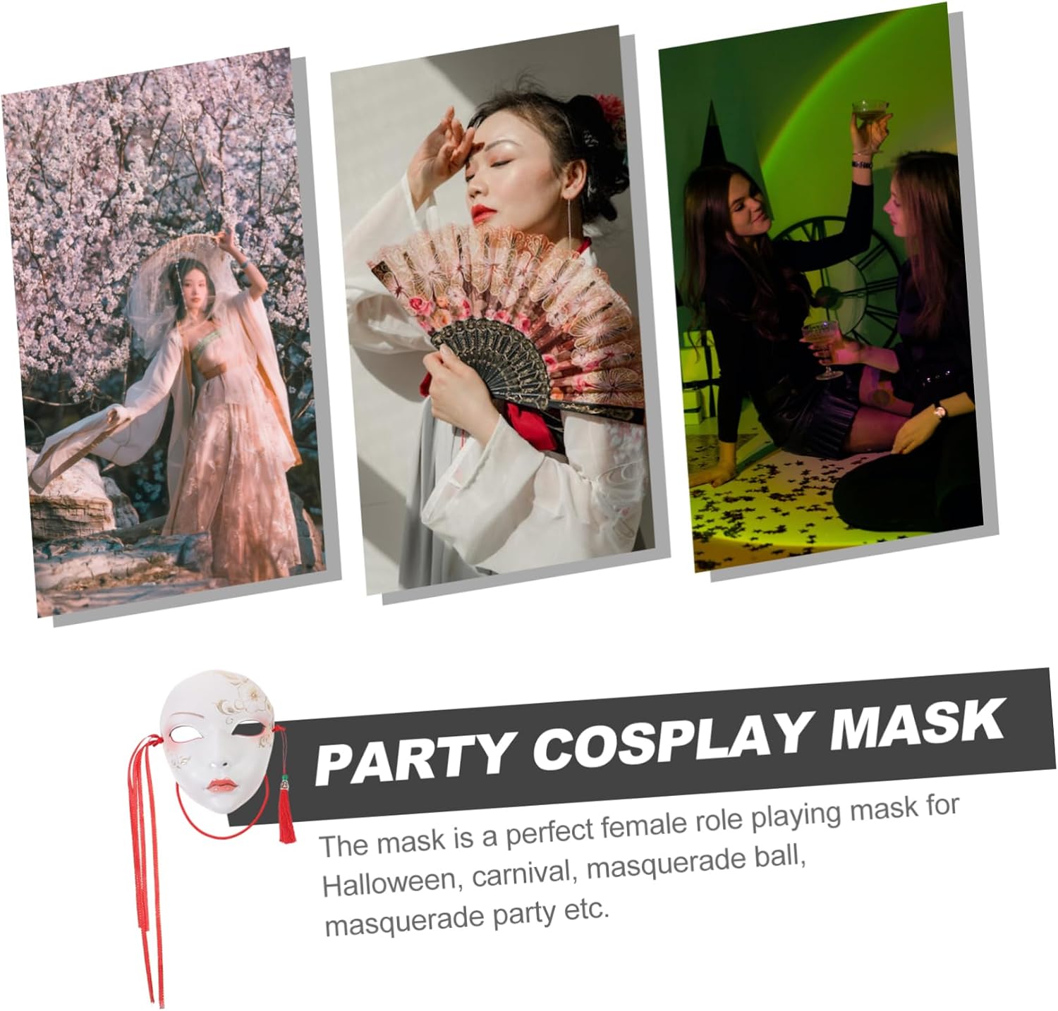 iplusmile Chinese Style Hand Painted Full Face for Adults Lightweight Party Mask for Halloween Cosplay Stage Performance Elegant Floral Design