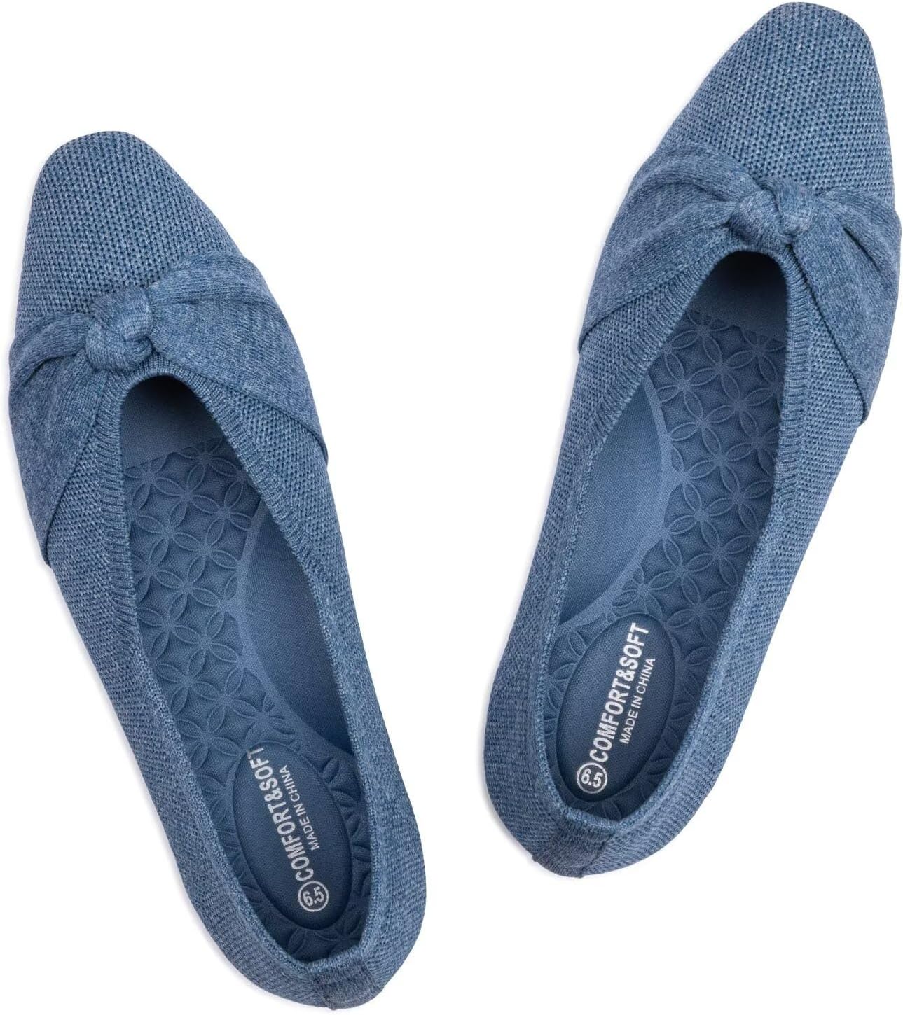 Frank Mully Women's Flats, Square Toe Foldable Flat Shoes with Bow & Arch Support, Soft Knit Slip-On Comfort for Travel, Work, Commuting