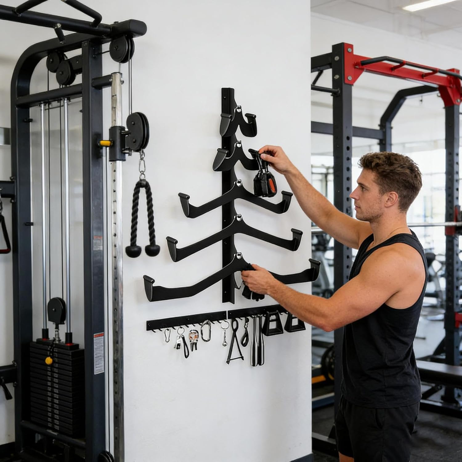 Pull Up Bar Rack, 96x11.3x11.3cm Wall Mounted 5-Piece Stainless Steel Organizer Exercise Machine Attachments Holder for Gym Storage, Home Fitness, Workout Equipment