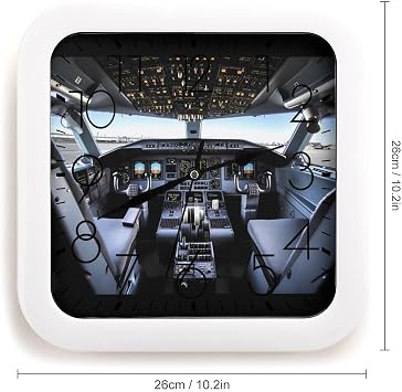 Airplane Cockpit Wall Clock Modern Frame Wall Clocks Silent Non-Ticking Clock Retro Square 10.2 Clocks Easy to Read Dial for Living Room Bedroom Home Decor