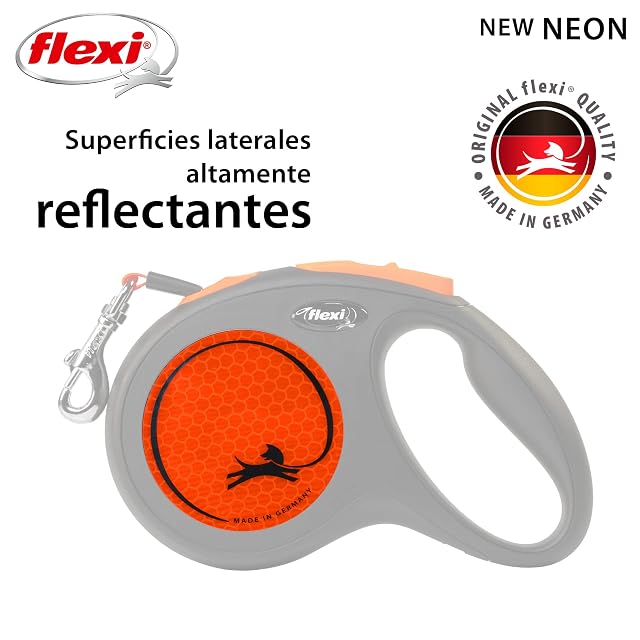Foto 3 de 7 de Flexi® Neon M Cinta 5 m Negro/Naranja neón, Correa Extensible para Perros hasta máx. 25 kg