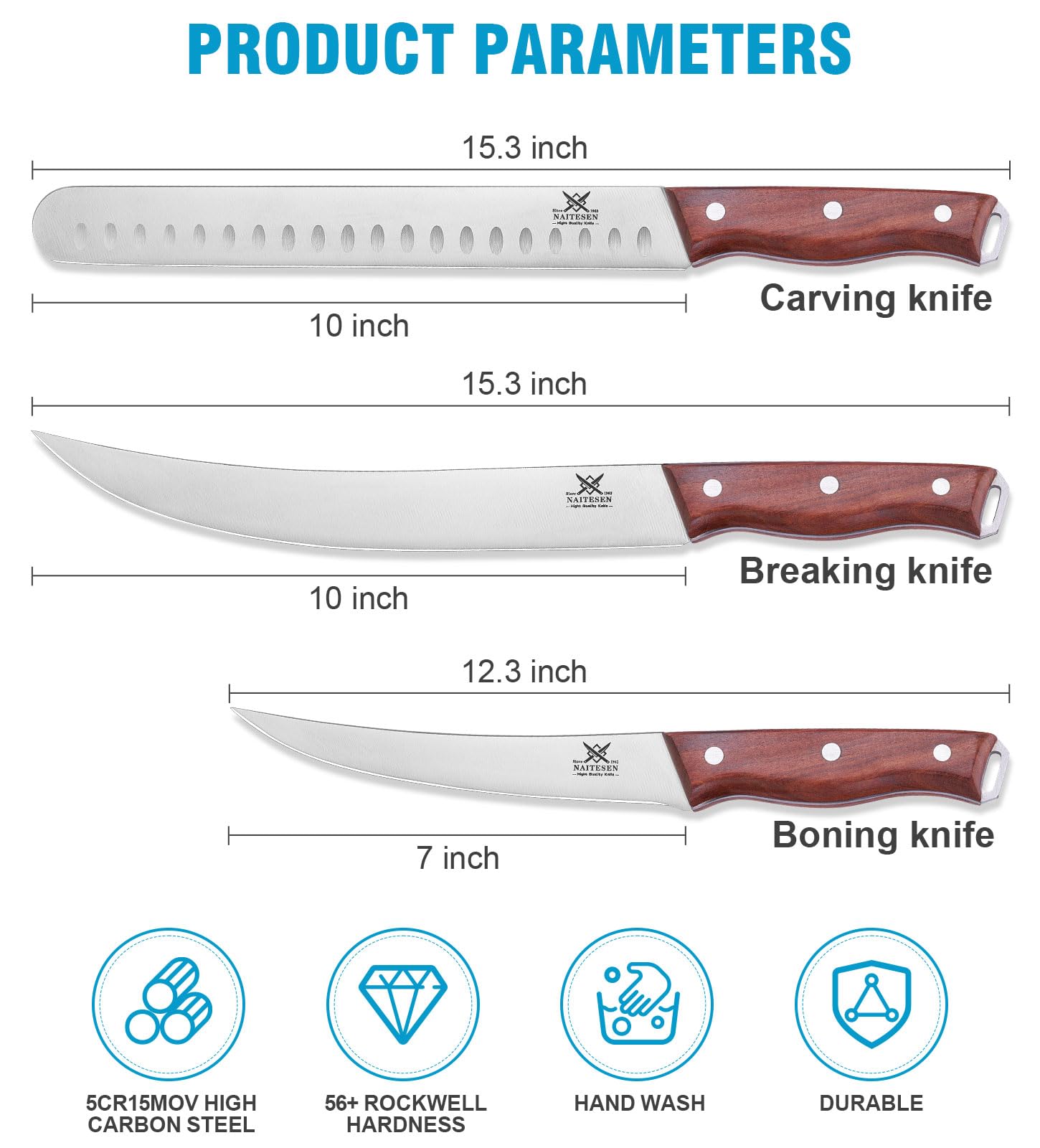 Naitesen 3PCS Professional Brisket Carving Knife Set, Butcher Knives — Amazon image 6