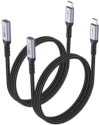 USB C Extension Cable 3Ft 2 Pack, USB 3.2 Gen 2 Type C Extender Male to Female Full Function 10Gbps Data Transfer/ 4K@60Hz Video/ 100W Charging for Macbook Air Pro iPhone iPad Dock Hub Monitor