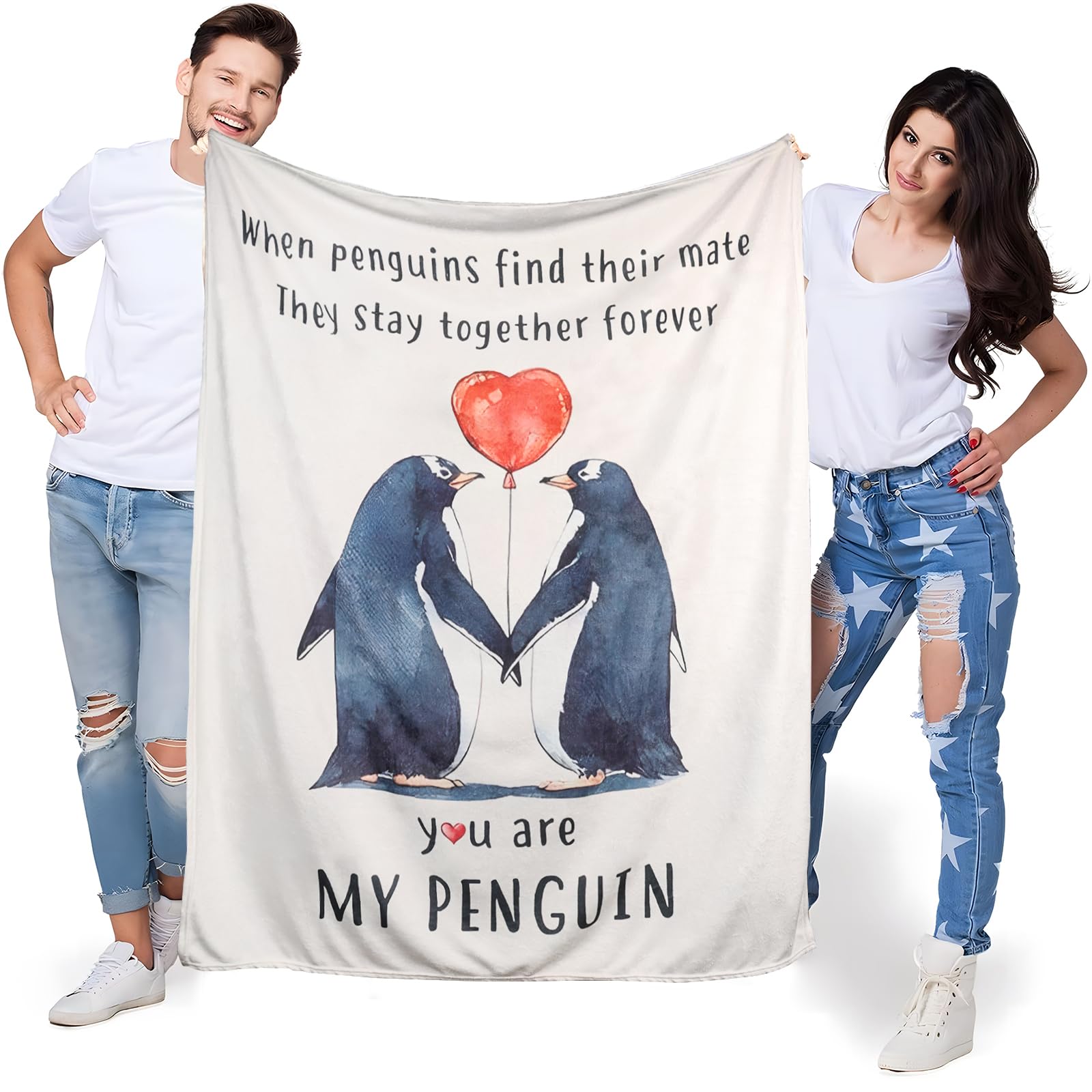 Couverture pingouin douce plaid canapé anniversaire 127x152cm