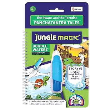 Jungle Magic Doodle Waterz - Reusable I Water Colouring Book - Panchtantra Story I Swans & Tortoise I Self-Drying with Easy to Hold Water Pen I Educational Toy for Kids