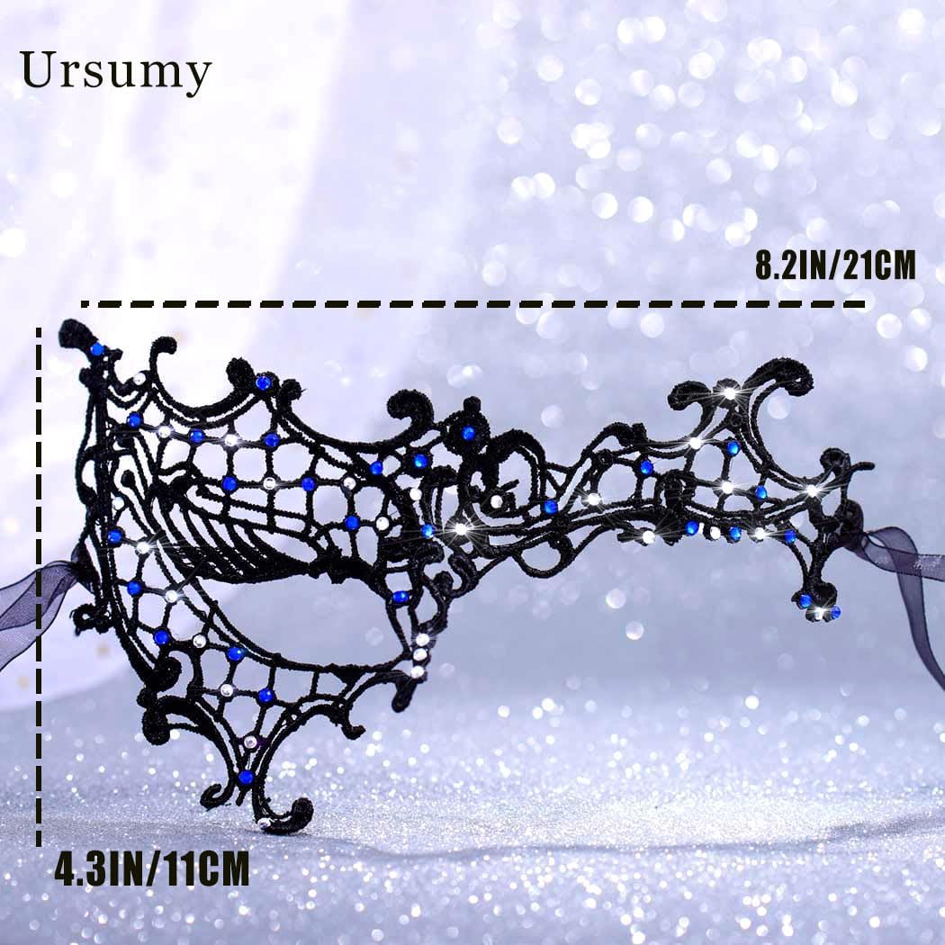 Ursumy Masquerade Mask for Women Rhinestone Lace Mask Tassel Mardi Gras Mask Sparkle Crystal Half Face Mask for Party - Image 4