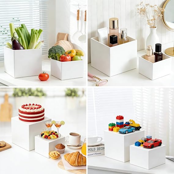 6 Pcs Buffet Risers Sets, White Acrylic Cube Stand With Hollow Bottoms