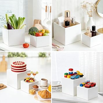 6 Pcs Buffet Risers Sets, White Acrylic Cube Stand With Hollow Bottoms