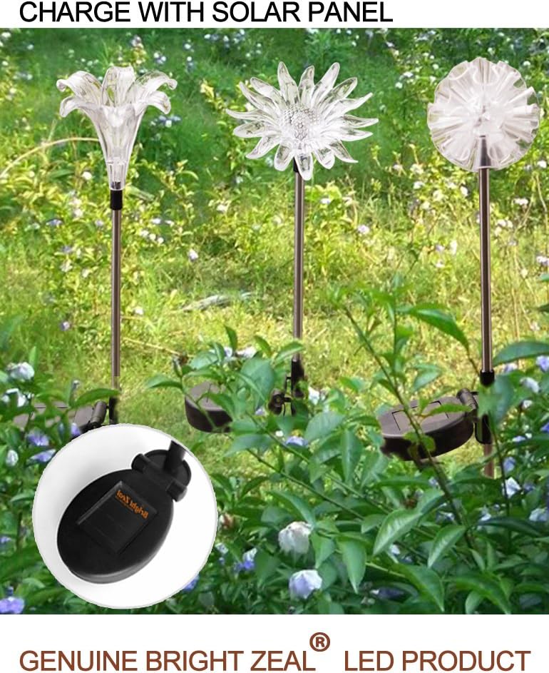 Bright Zeal Set of 3 LED Solar Stake Lights Color Changing - Outdoor Multi Color Solar Flowers Yard Lights Waterproof Garden Decor (Dandelion, Lily, Sunflower) - Solar Patio Lights Multicolor Changing - - 
