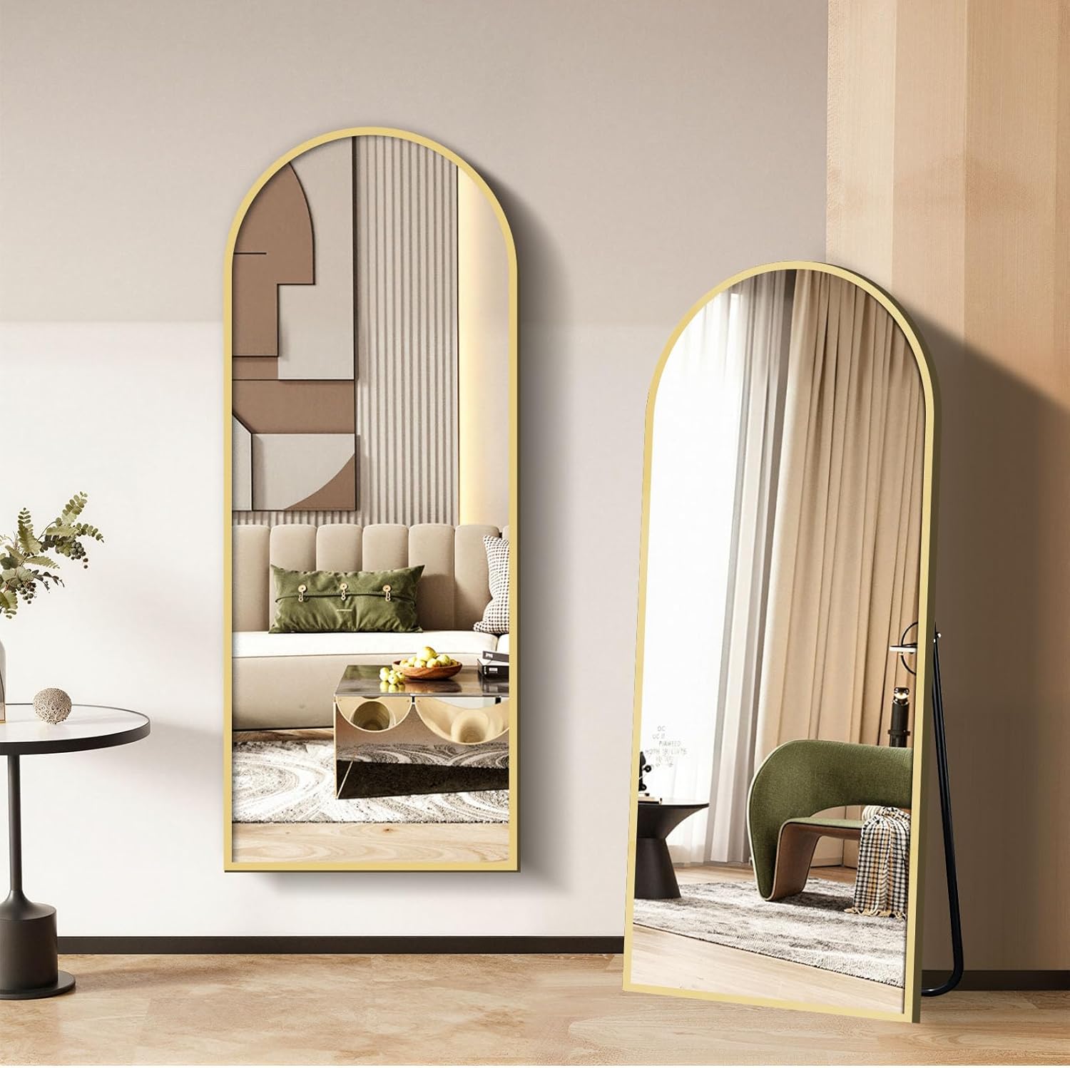 57"×20" Floor Length Mirror, Full Body Standing Mirror, Shatter-Resistant Glass & Slim Alloy Frame, Freestanding/Leaning/Wall Mount for Bedroom, Living Room & Entryway, Gold